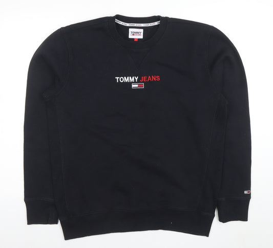 Tommy Jeans Men Black L Crew Neck Cotton Blend Sweatshirt