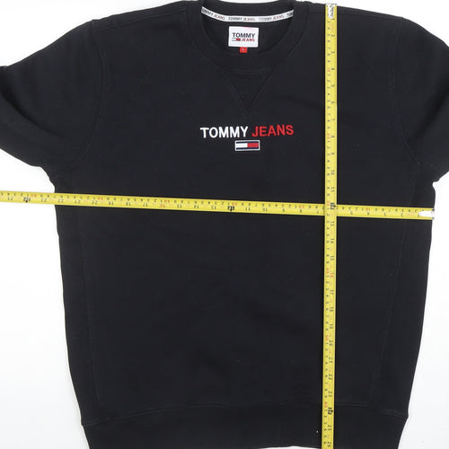 Tommy Jeans Men Black L Crew Neck Cotton Blend Sweatshirt