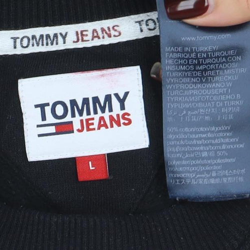 Tommy Jeans Men Black L Crew Neck Cotton Blend Sweatshirt