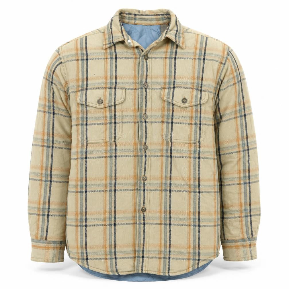 Front view of Van Heusen Men's Beige Check Flannel Workwear Shirt Jacket M