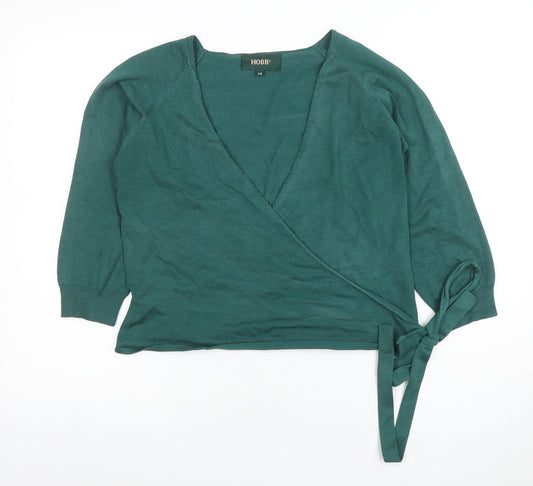 Hobbs Women’s Green Silk Wrap Jumper Size 14 V-Neck 3/4 Sleeve