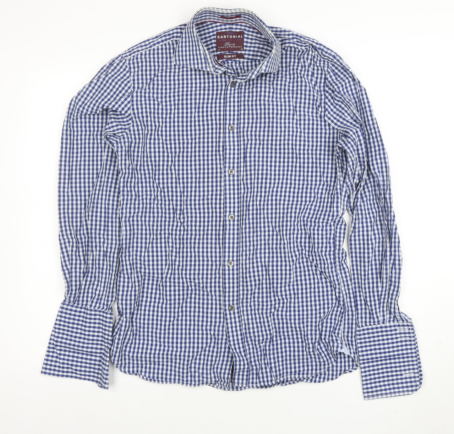 Marks and Spencer Sartorial Blue Check Slim Fit Cotton Shirt Men’s 15/38