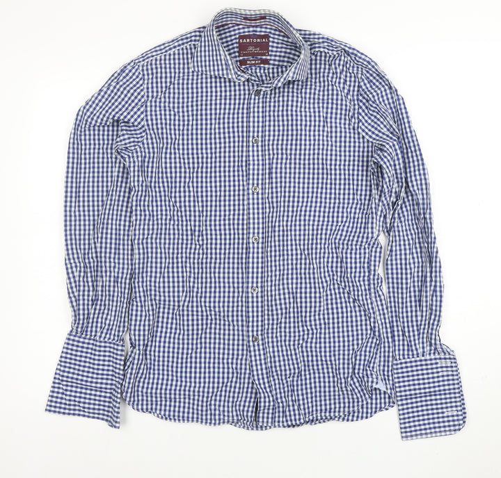 Marks and Spencer Sartorial Blue Check Slim Fit Cotton Shirt Men’s 15/38