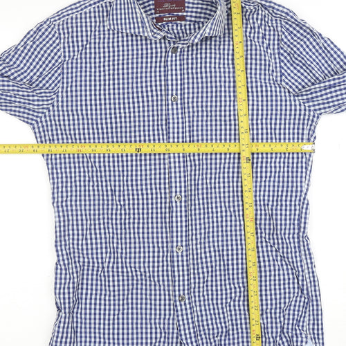 Marks and Spencer Sartorial Blue Check Slim Fit Cotton Shirt Men’s 15/38