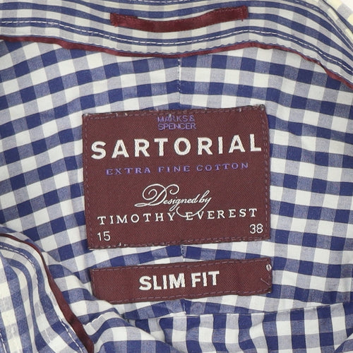 Marks and Spencer Sartorial Blue Check Slim Fit Cotton Shirt Men’s 15/38