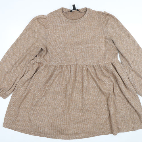 New Look Women Beige Knit Skater Dress UK 16 Long Sleeve Crew Neck