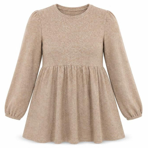 New Look Women Beige Knit Skater Dress UK 16 Long Sleeve Crew Neck