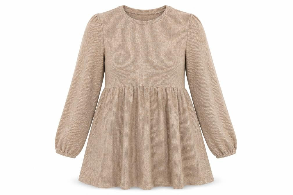New Look Women Beige Knit Skater Dress UK 16 Long Sleeve Crew Neck
