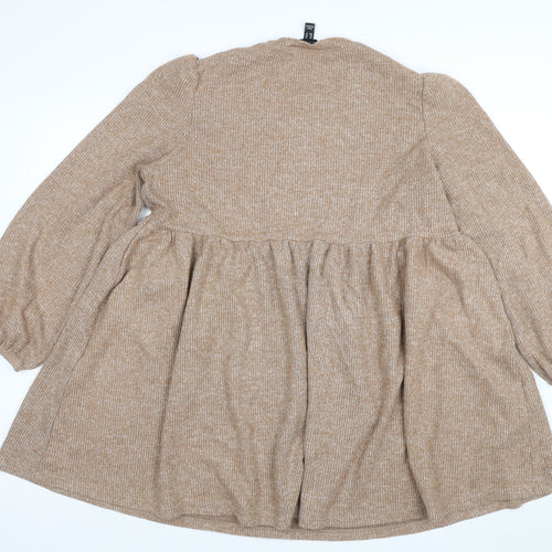 New Look Women Beige Knit Skater Dress UK 16 Long Sleeve Crew Neck