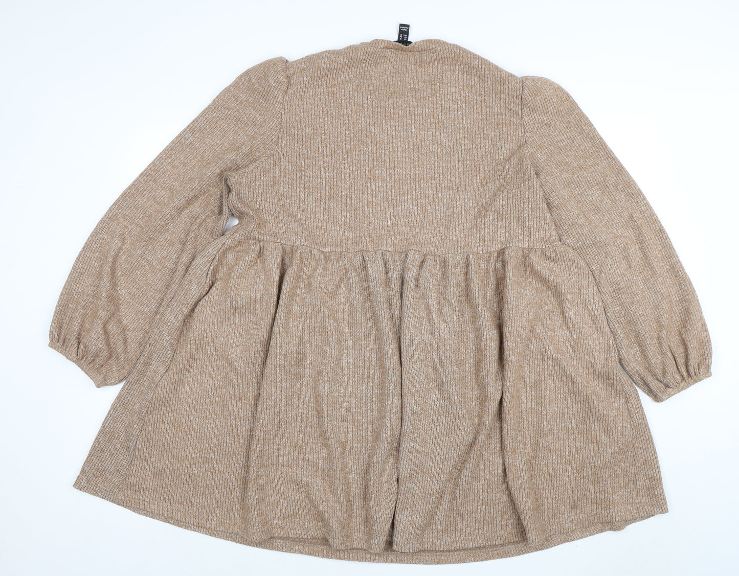 New Look Women Beige Knit Skater Dress UK 16 Long Sleeve Crew Neck