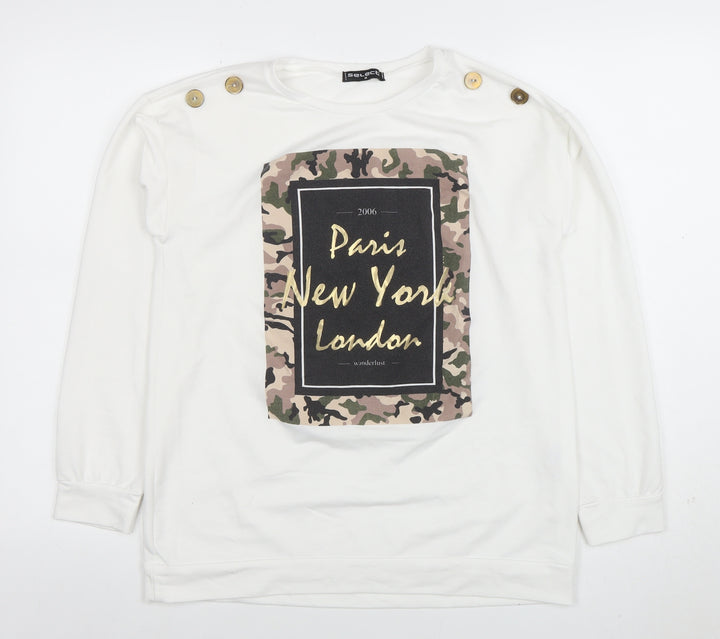 Select Women’s White Long Sleeve Camouflage Print City T-Shirt M