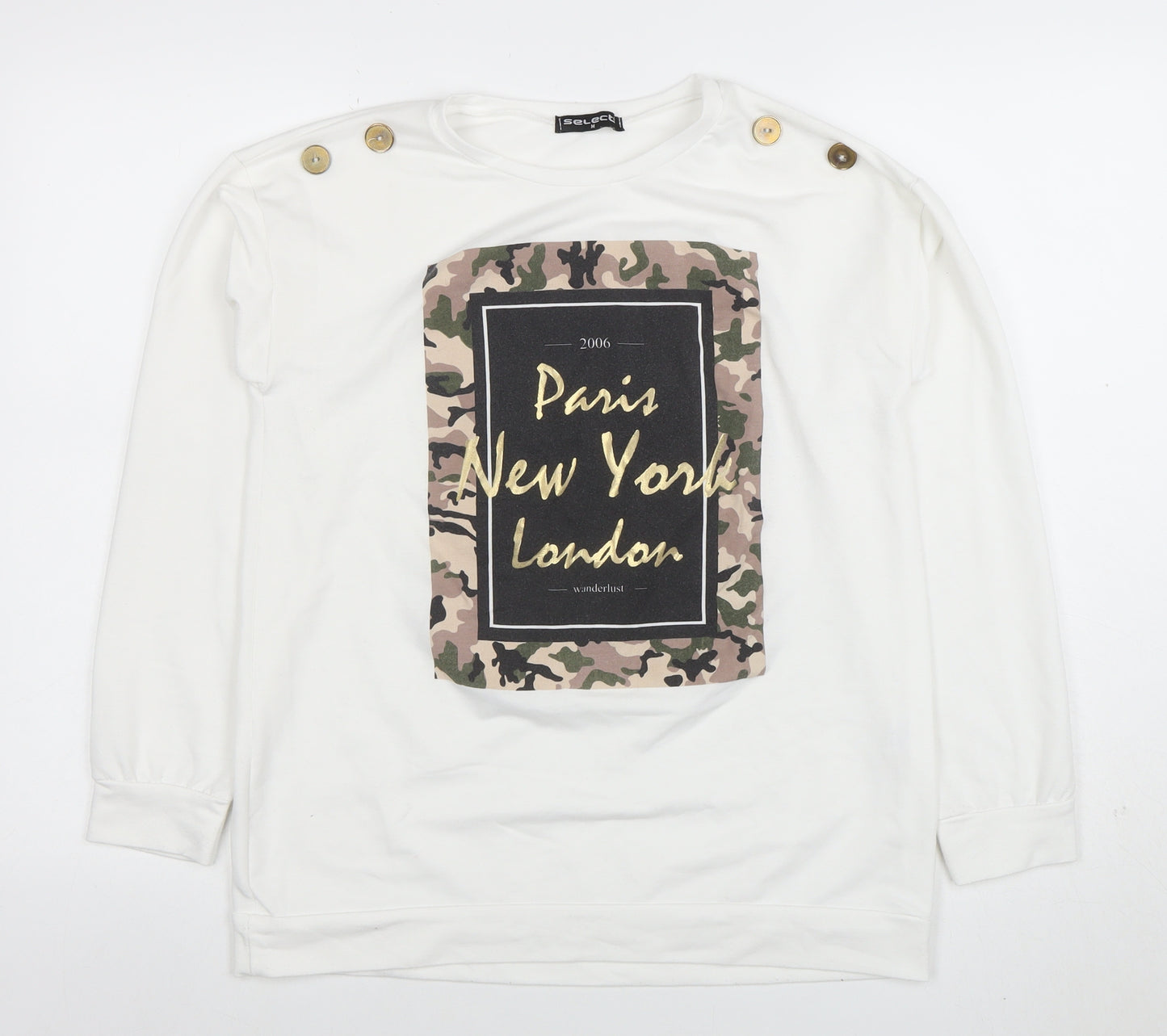 Select Women’s White Long Sleeve Camouflage Print City T-Shirt M