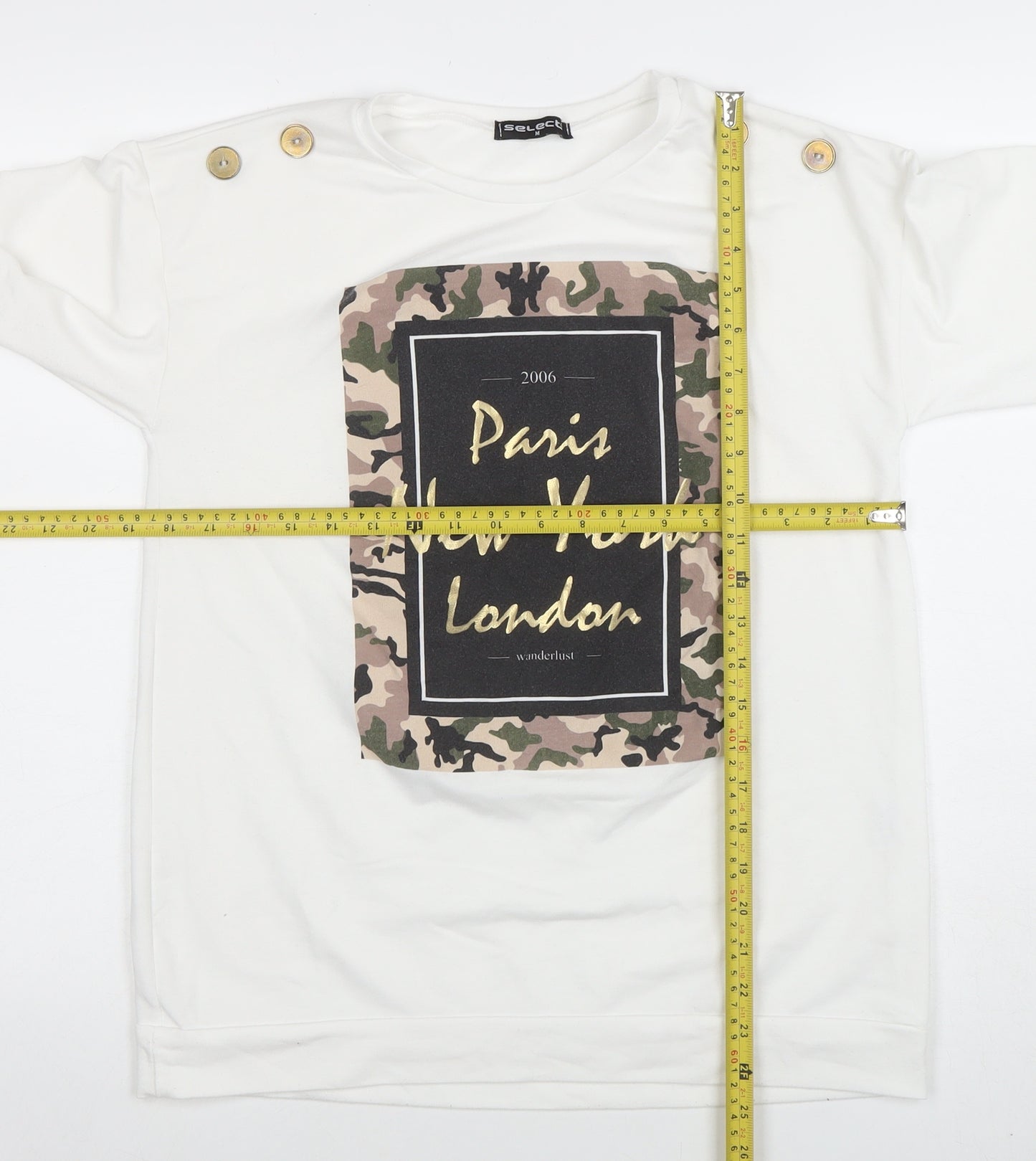 Select Women’s White Long Sleeve Camouflage Print City T-Shirt M