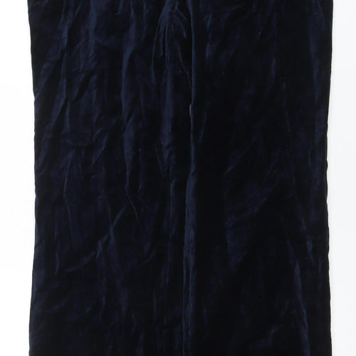 Zara Womens Blue Velvet Wide Leg Trousers Size L