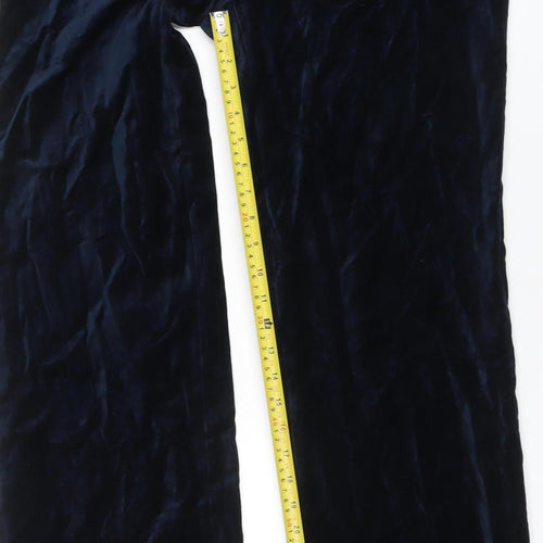 Zara Womens Blue Velvet Wide Leg Trousers Size L