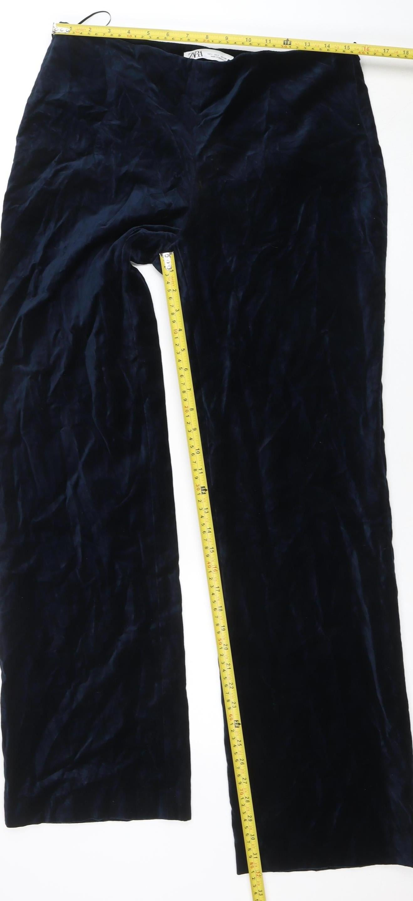 Zara Womens Blue Velvet Wide Leg Trousers Size L