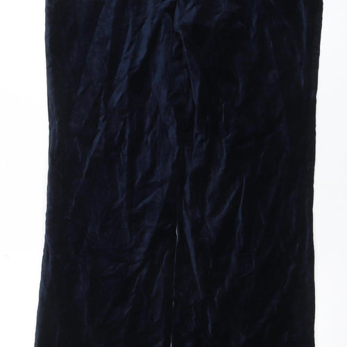 Zara Womens Blue Velvet Wide Leg Trousers Size L