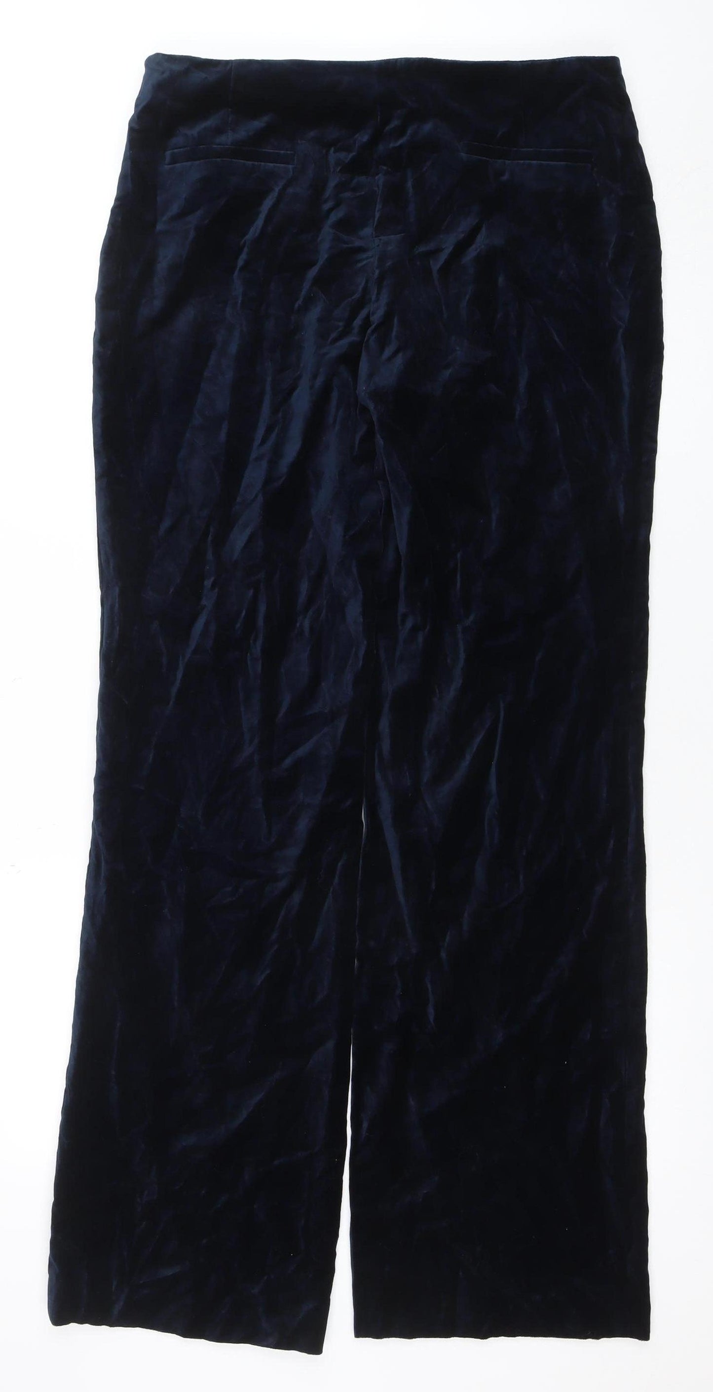 Zara Womens Blue Velvet Wide Leg Trousers Size L