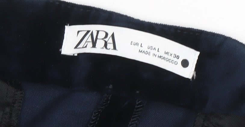 Zara Womens Blue Velvet Wide Leg Trousers Size L