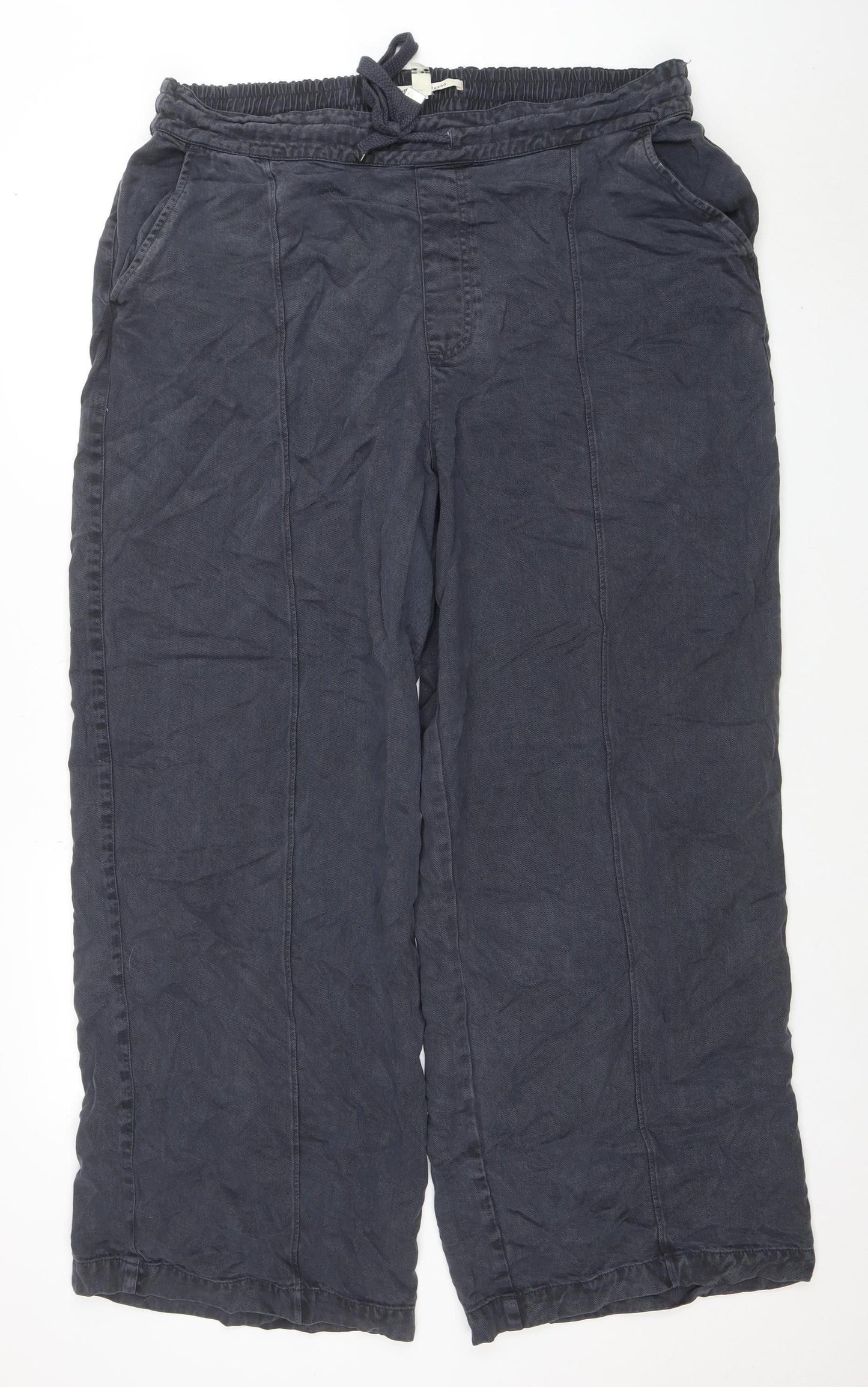 River Island Women Blue Wide-Leg Relaxed Lyocell Trousers UK 18