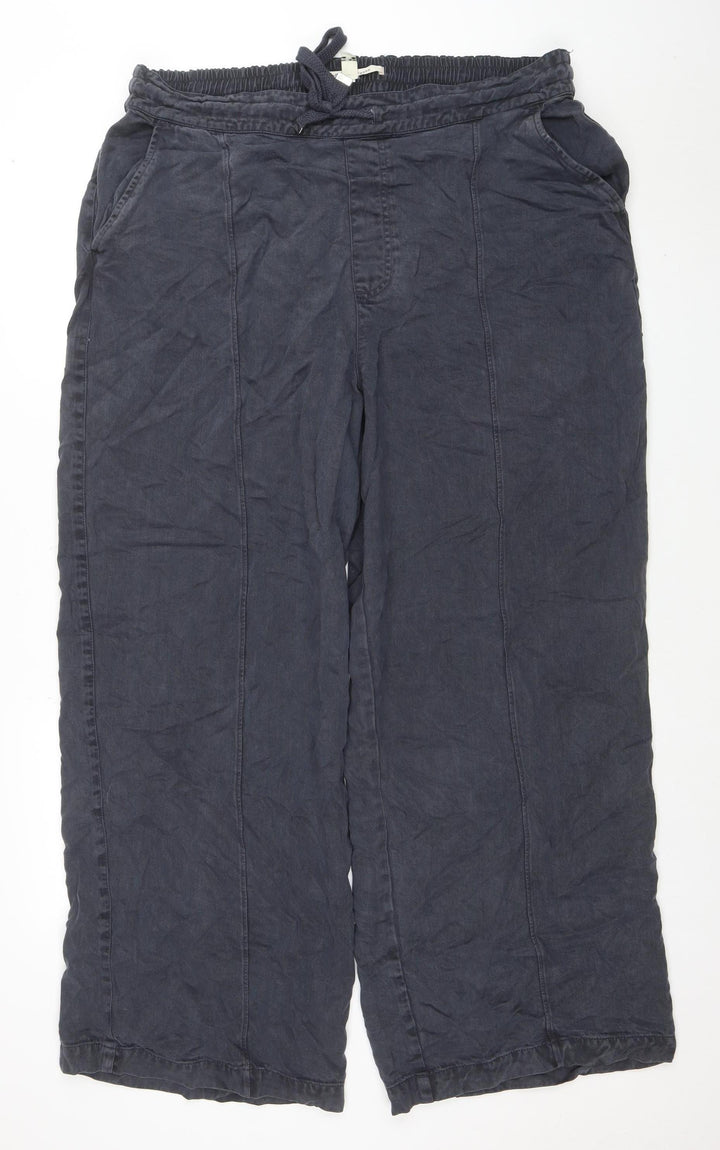 River Island Women Blue Wide-Leg Relaxed Lyocell Trousers UK 18