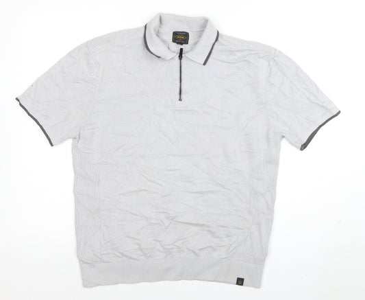 Next Men's Grey 1/4 Zip Cotton Polo Shirt Size M