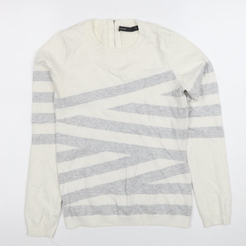 Karen Millen Women Ivory Grey Striped Jersey Knit Top UK S