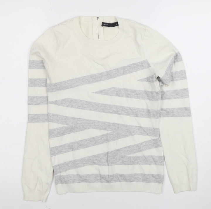 Karen Millen Women Ivory Grey Striped Jersey Knit Top UK S