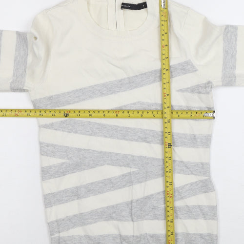 Karen Millen Women Ivory Grey Striped Jersey Knit Top UK S