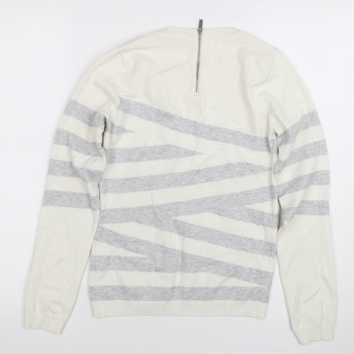 Karen Millen Women Ivory Grey Striped Jersey Knit Top UK S
