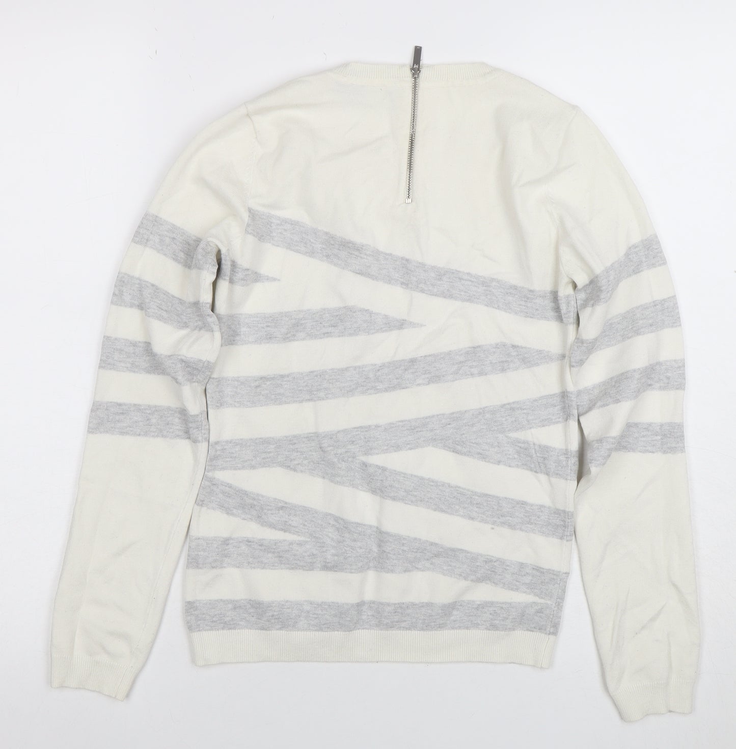 Karen Millen Women Ivory Grey Striped Jersey Knit Top UK S