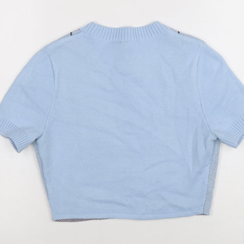 H&M Divided Women's Blue Argyle Cropped Knit Short Sleeve Top Size S