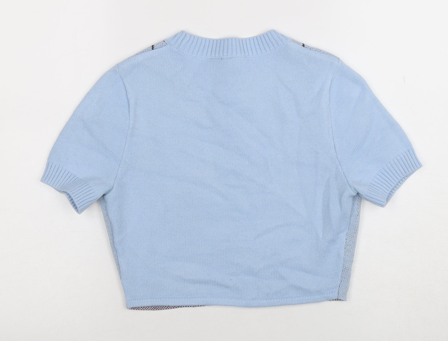 H&M Divided Women's Blue Argyle Cropped Knit Short Sleeve Top Size S