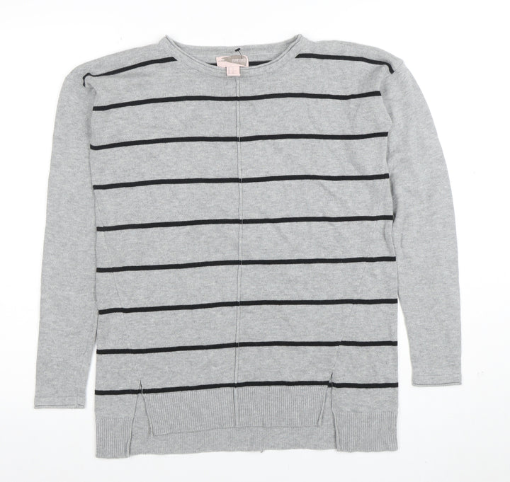 Forever 21 Women’s Grey Striped Long Sleeve Knit Jumper XS