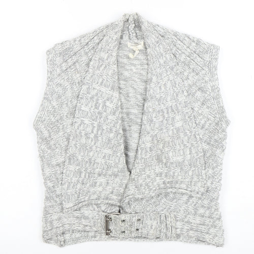 Zingara Women's Grey Chunky-Knit Sleeveless Belted Vest Size 14