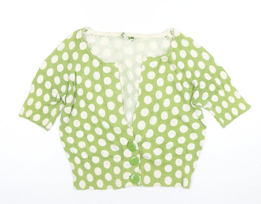 Next Women Green Polka Dot Cropped Cotton Button-Up Top Size 12