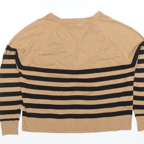 MNG Women Brown Striped Knit V-Neck Long Sleeve Top Size S