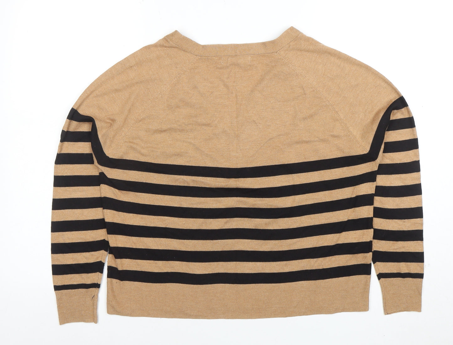 MNG Women Brown Striped Knit V-Neck Long Sleeve Top Size S