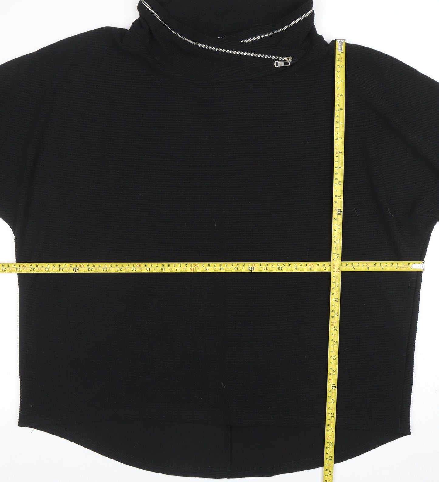 Roman Women’s Black Roll Neck Zip Detail Jersey Top Size 16