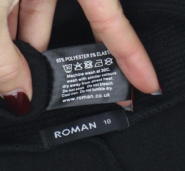 Roman Women’s Black Roll Neck Zip Detail Jersey Top Size 16