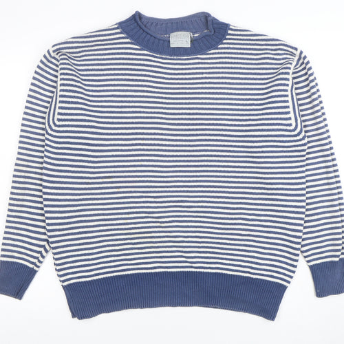 Country Road Women's Blue Striped Cotton Crew Neck Jumper L