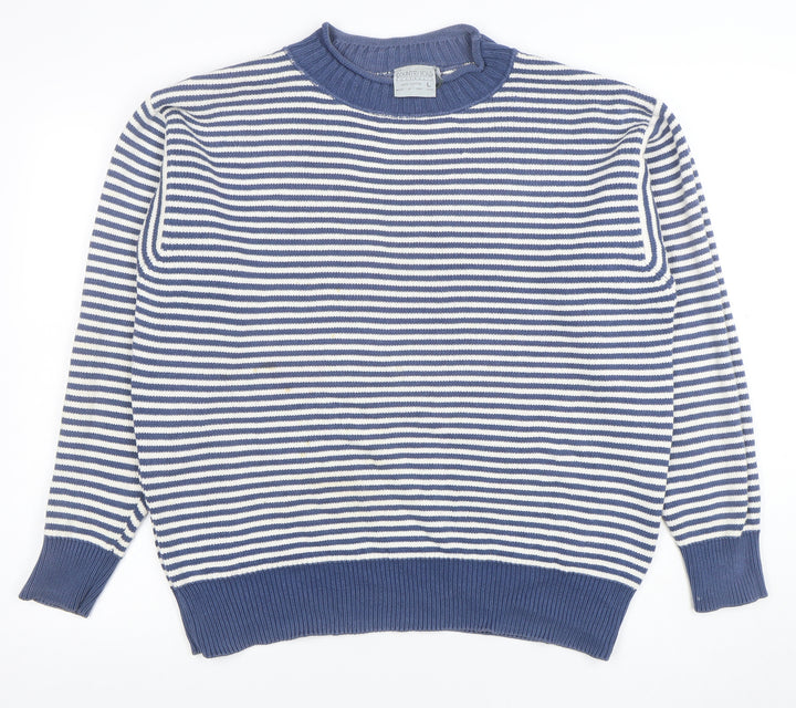 Country Road Women's Blue Striped Cotton Crew Neck Jumper L