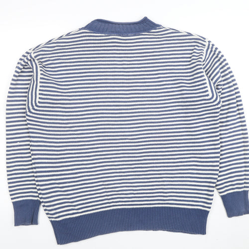 Country Road Women's Blue Striped Cotton Crew Neck Jumper L