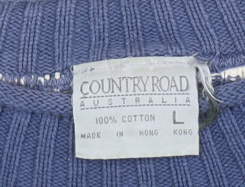 Country Road Women's Blue Striped Cotton Crew Neck Jumper L