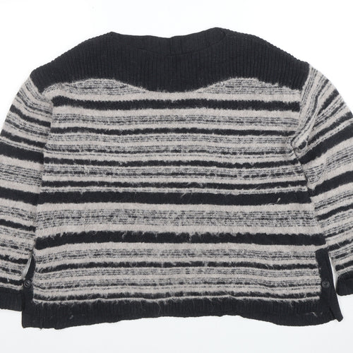 Wrap Womens Grey Striped Alpaca Cotton Blend Jumper Size 14