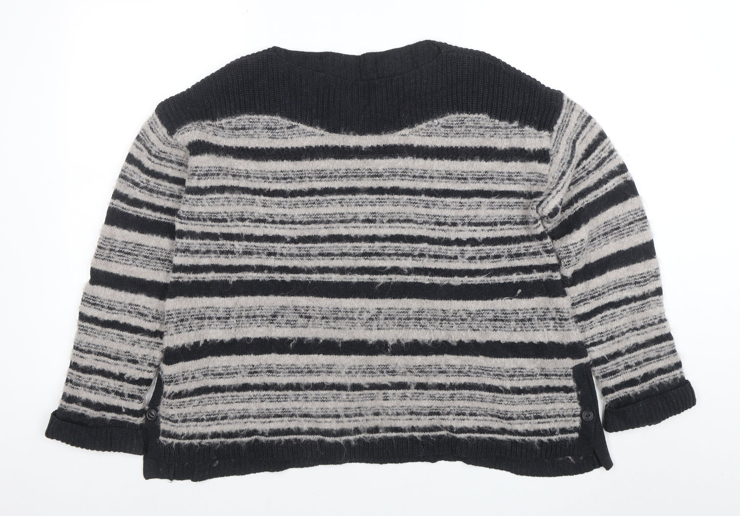 Wrap Womens Grey Striped Alpaca Cotton Blend Jumper Size 14