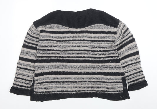 Wrap Womens Grey Striped Alpaca Cotton Blend Jumper Size 14