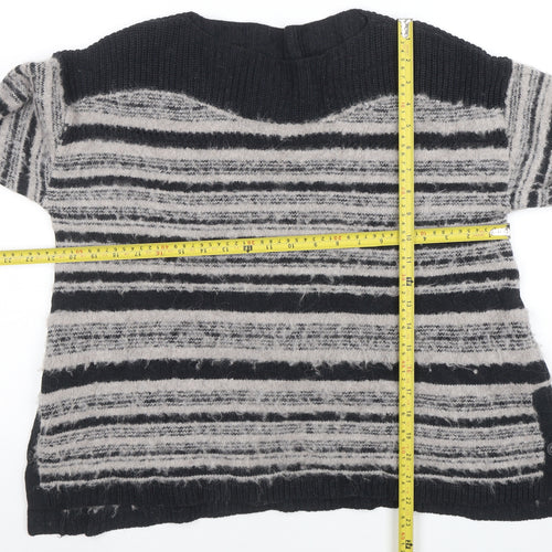 Wrap Womens Grey Striped Alpaca Cotton Blend Jumper Size 14