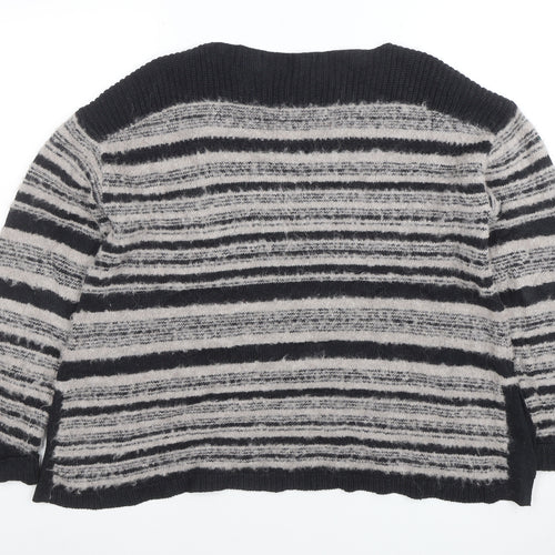 Wrap Womens Grey Striped Alpaca Cotton Blend Jumper Size 14