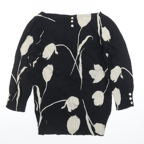 Next Womens Black Floral Knit Tunic Blouse UK 10 3/4 Sleeve
